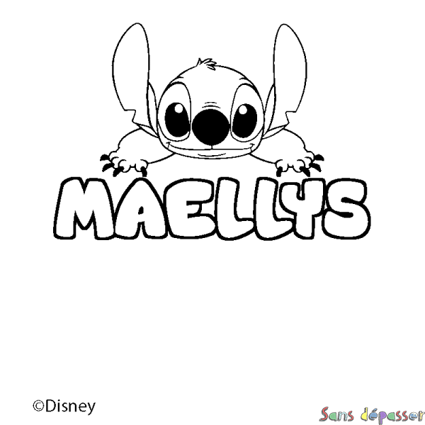 Coloriage pr&eacute;nom MAELLYS - d&eacute;cor Stitch