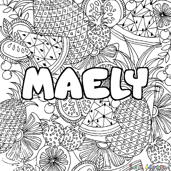 Coloriage prénom MAELY - d&eacute;cor Mandala fruits