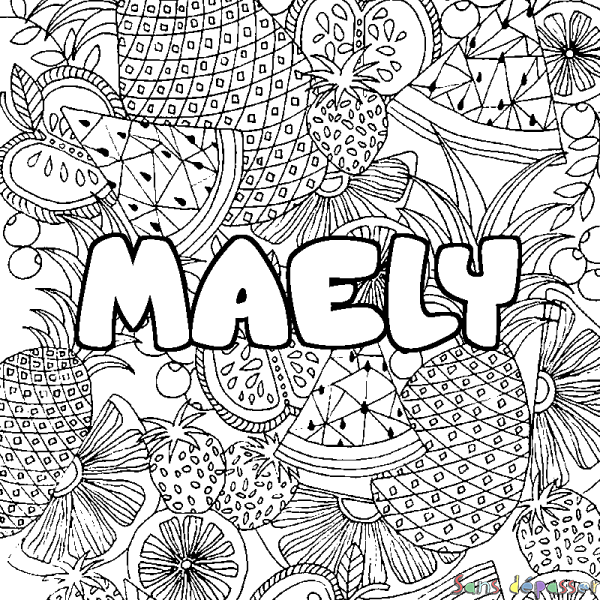 Coloriage pr&eacute;nom MAELY - d&eacute;cor Mandala fruits
