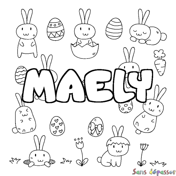 Coloriage pr&eacute;nom MAELY - d&eacute;cor Paques