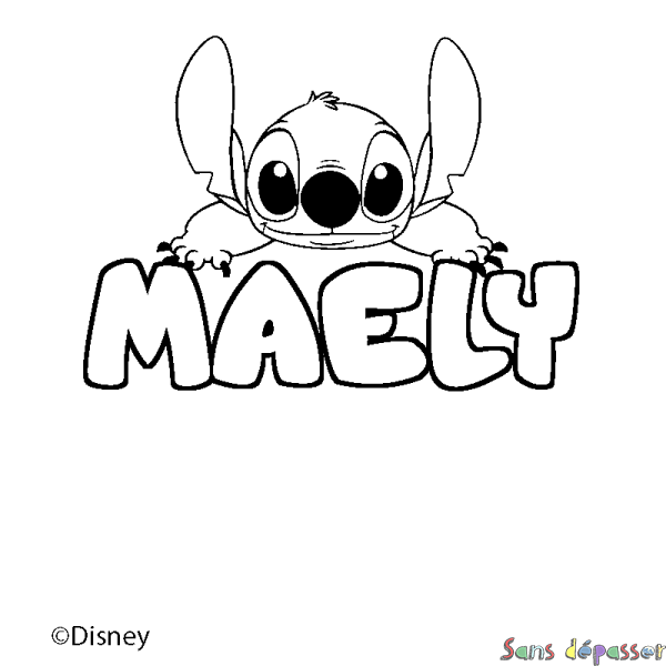 Coloriage pr&eacute;nom MAELY - d&eacute;cor Stitch