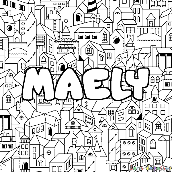 Coloriage prénom MAELY - d&eacute;cor Ville