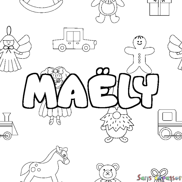 Coloriage pr&eacute;nom MA&Euml;LY - d&eacute;cor Jouets