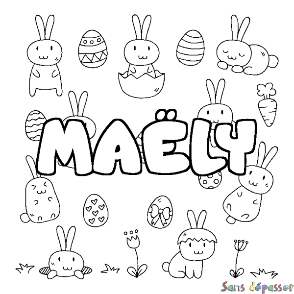 Coloriage pr&eacute;nom MA&Euml;LY - d&eacute;cor Paques