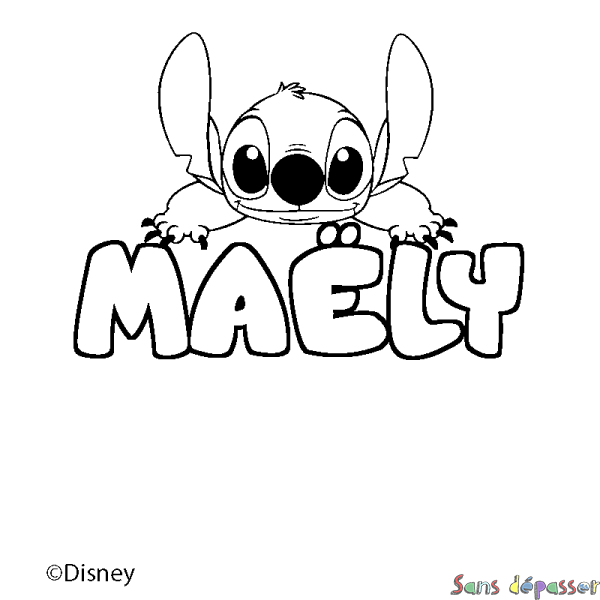 Coloriage pr&eacute;nom MA&Euml;LY - d&eacute;cor Stitch
