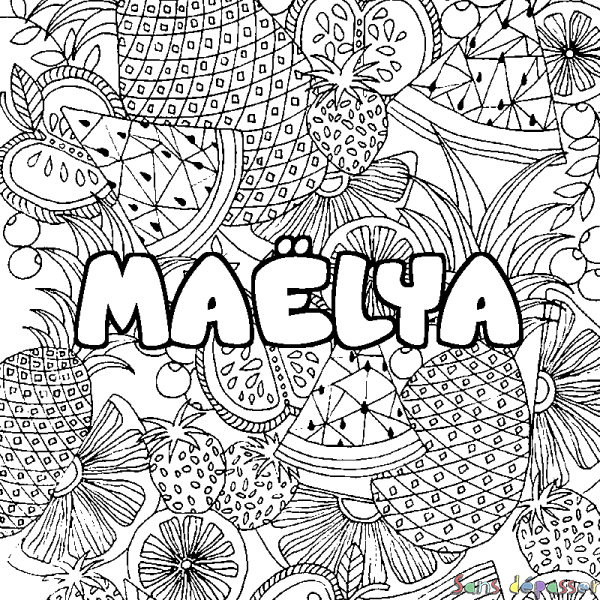 Coloriage prénom MA&Euml;LYA - d&eacute;cor Mandala fruits