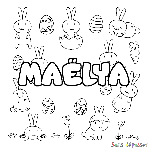 Coloriage pr&eacute;nom MA&Euml;LYA - d&eacute;cor Paques