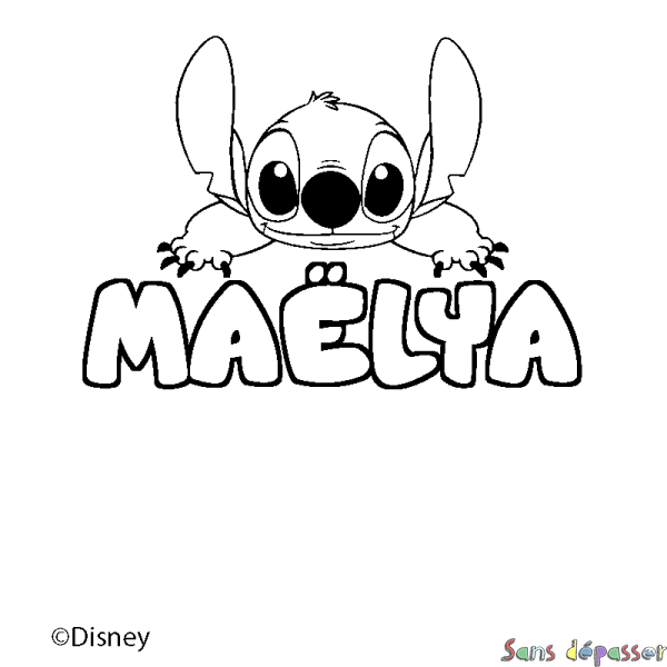 Coloriage pr&eacute;nom MA&Euml;LYA - d&eacute;cor Stitch