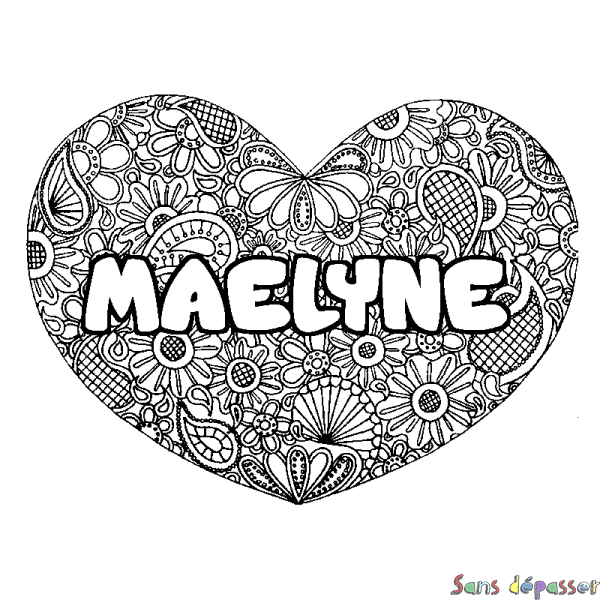 Coloriage prénom MAELYNE - d&eacute;cor Mandala coeur