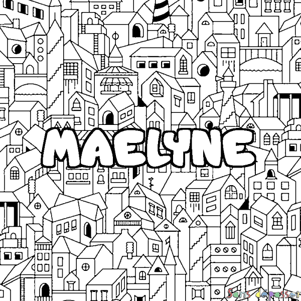 Coloriage prénom MAELYNE - d&eacute;cor Ville