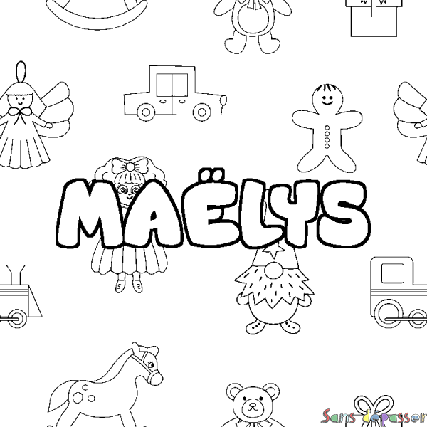 Coloriage pr&eacute;nom MA&Euml;LYS - d&eacute;cor Jouets