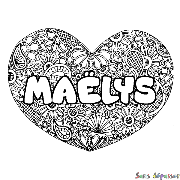 Coloriage pr&eacute;nom MA&Euml;LYS - d&eacute;cor Mandala coeur