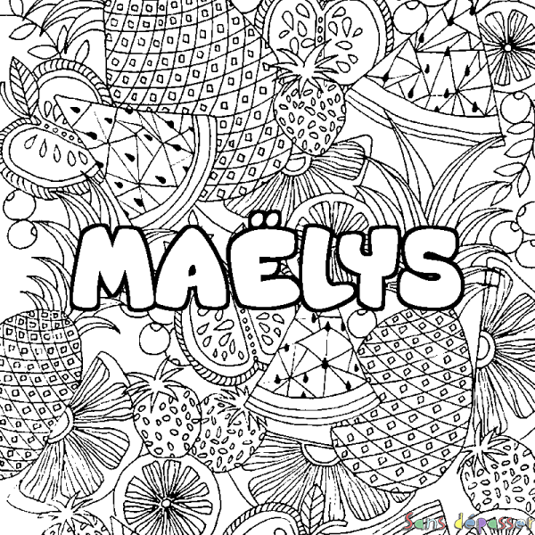 Coloriage pr&eacute;nom MA&Euml;LYS - d&eacute;cor Mandala fruits
