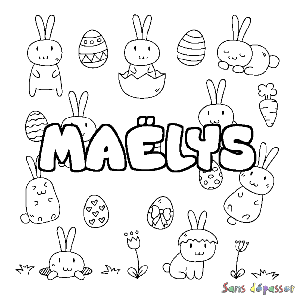 Coloriage pr&eacute;nom MA&Euml;LYS - d&eacute;cor Paques