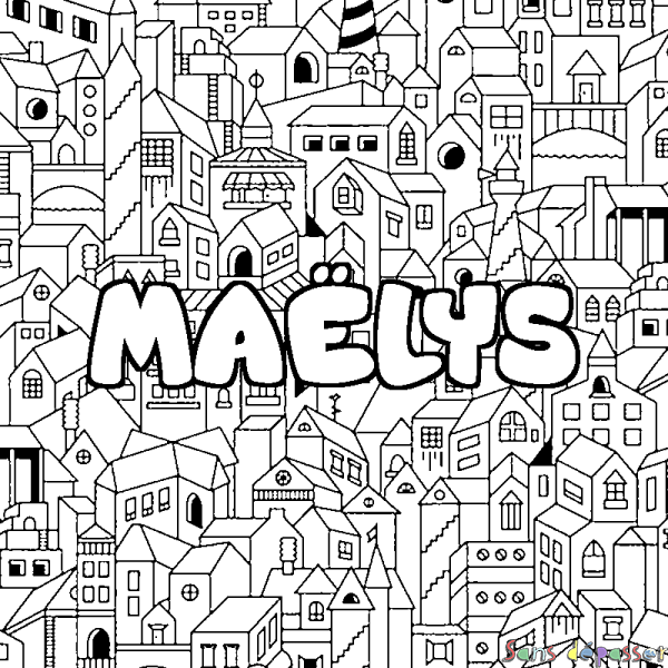 Coloriage pr&eacute;nom MA&Euml;LYS - d&eacute;cor Ville