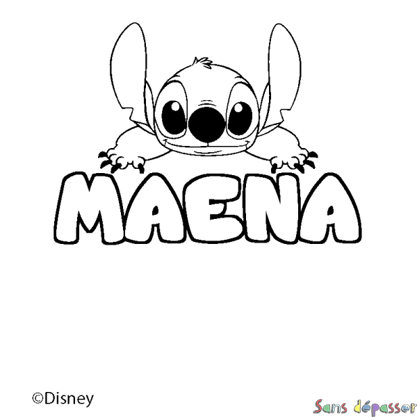 Coloriage pr&eacute;nom MAENA - d&eacute;cor Stitch