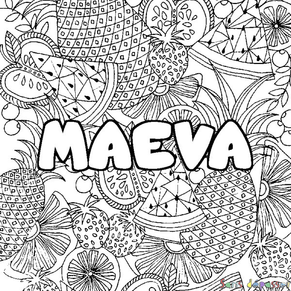 Coloriage prénom MAEVA - d&eacute;cor Mandala fruits