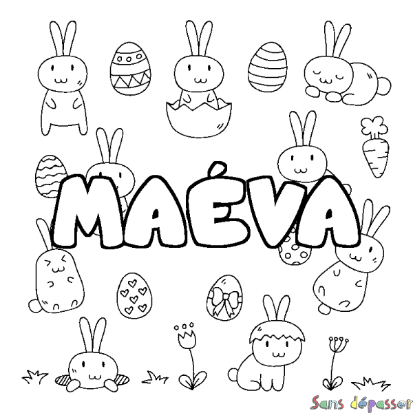 Coloriage pr&eacute;nom MA&Eacute;VA - d&eacute;cor Paques