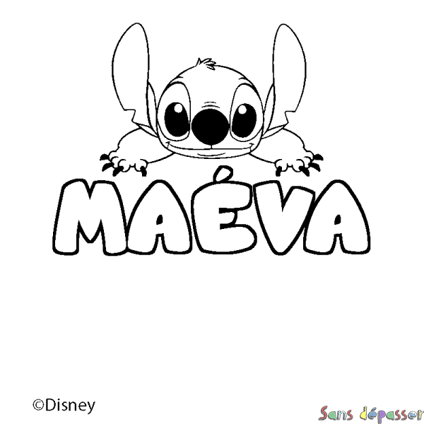 Coloriage pr&eacute;nom MA&Eacute;VA - d&eacute;cor Stitch
