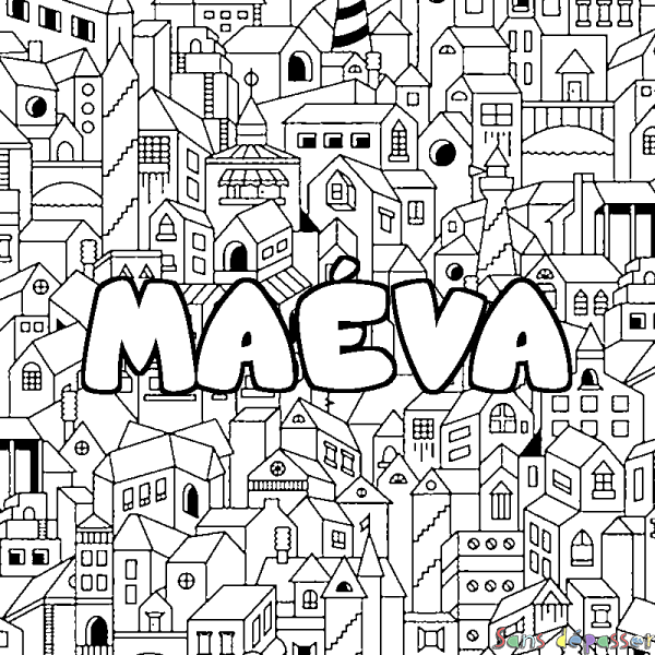 Coloriage pr&eacute;nom MA&Eacute;VA - d&eacute;cor Ville