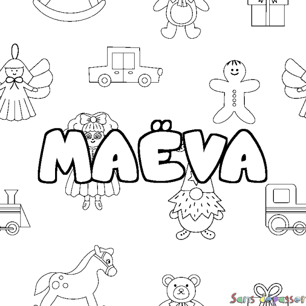 Coloriage pr&eacute;nom MA&Euml;VA - d&eacute;cor Jouets