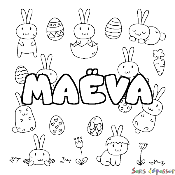 Coloriage pr&eacute;nom MA&Euml;VA - d&eacute;cor Paques