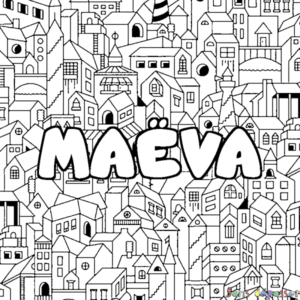 Coloriage pr&eacute;nom MA&Euml;VA - d&eacute;cor Ville