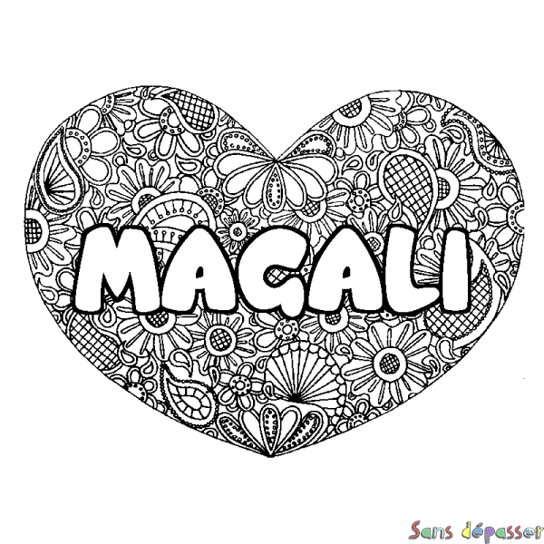 Coloriage prénom MAGALI - d&eacute;cor Mandala coeur