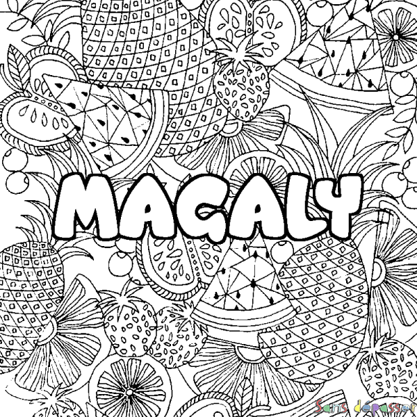 Coloriage prénom MAGALY - d&eacute;cor Mandala fruits