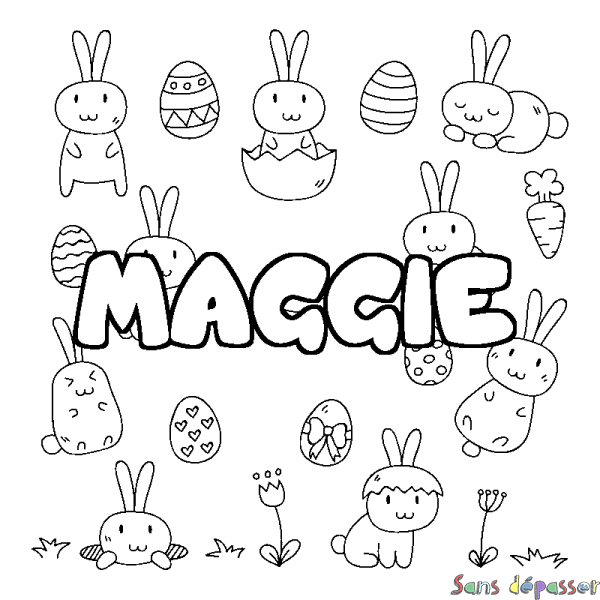 Coloriage pr&eacute;nom MAGGIE - d&eacute;cor Paques