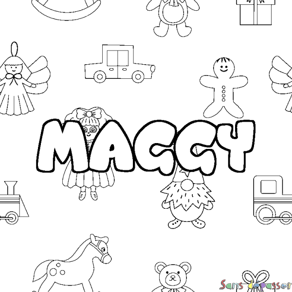 Coloriage pr&eacute;nom MAGGY - d&eacute;cor Jouets