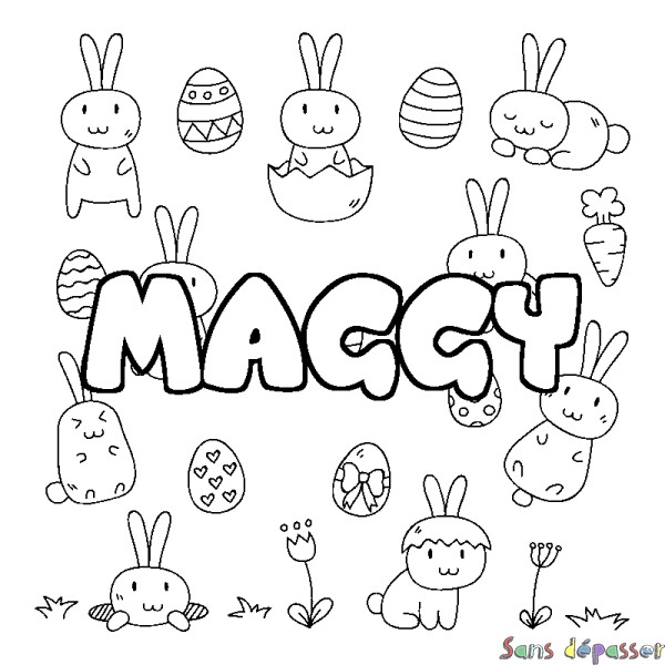 Coloriage pr&eacute;nom MAGGY - d&eacute;cor Paques