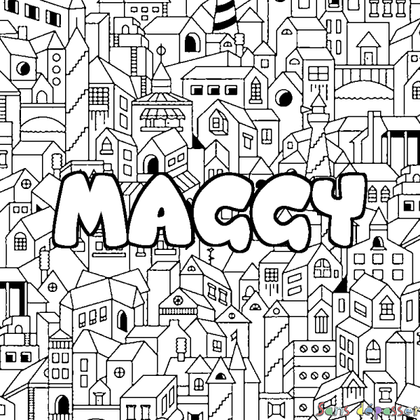 Coloriage pr&eacute;nom MAGGY - d&eacute;cor Ville
