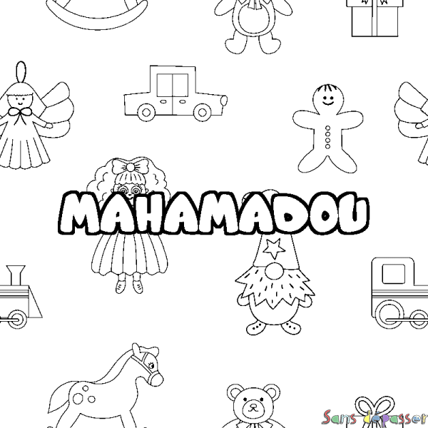 Coloriage pr&eacute;nom MAHAMADOU - d&eacute;cor Jouets