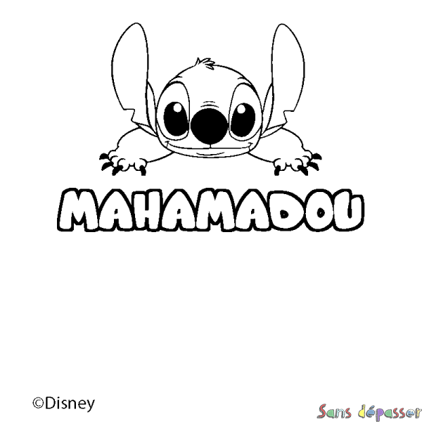 Coloriage pr&eacute;nom MAHAMADOU - d&eacute;cor Stitch