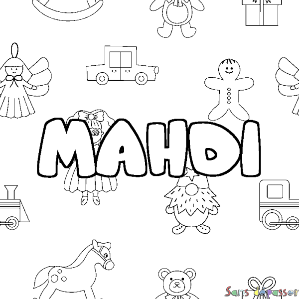 Coloriage pr&eacute;nom MAHDI - d&eacute;cor Jouets