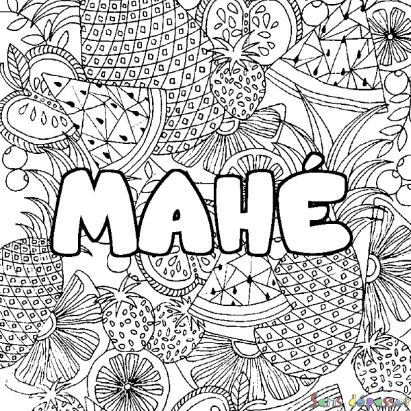 Coloriage prénom MAH&Eacute; - d&eacute;cor Mandala fruits