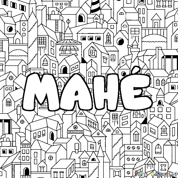 Coloriage prénom MAH&Eacute; - d&eacute;cor Ville