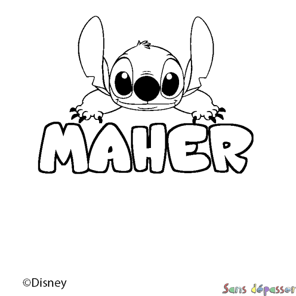 Coloriage pr&eacute;nom MAHER - d&eacute;cor Stitch