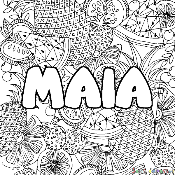 Coloriage prénom MAIA - d&eacute;cor Mandala fruits