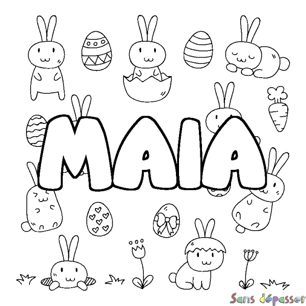 Coloriage pr&eacute;nom MAIA - d&eacute;cor Paques