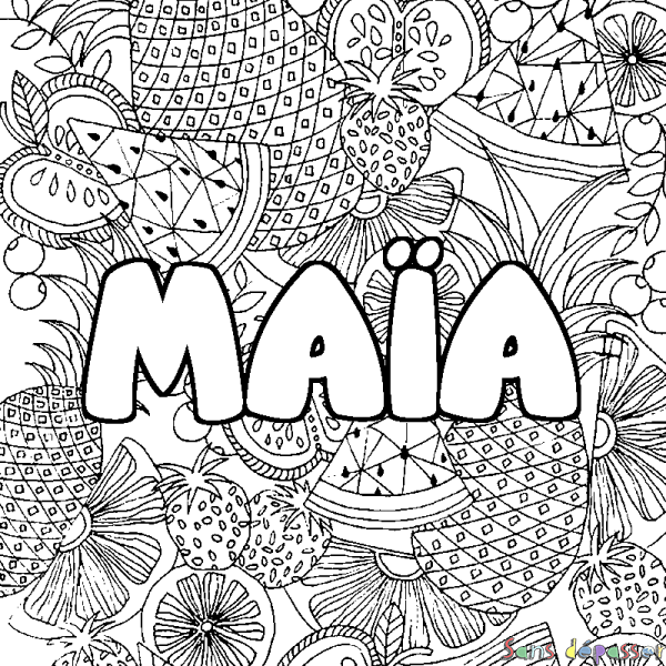 Coloriage prénom MA&Iuml;A - d&eacute;cor Mandala fruits