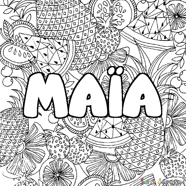 Coloriage pr&eacute;nom MA&Iuml;A - d&eacute;cor Mandala fruits