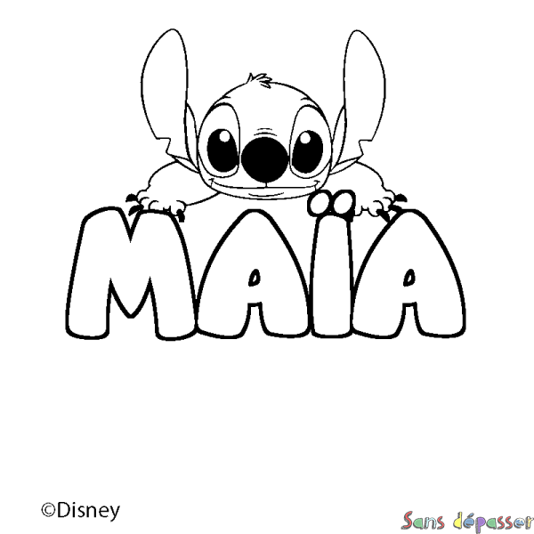 Coloriage pr&eacute;nom MA&Iuml;A - d&eacute;cor Stitch