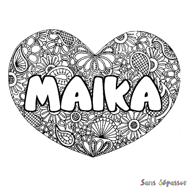 Coloriage prénom MAIKA - d&eacute;cor Mandala coeur