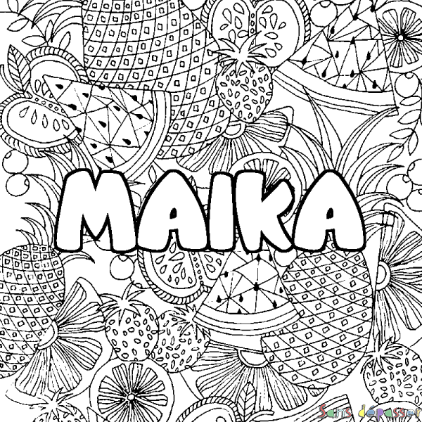 Coloriage prénom MAIKA - d&eacute;cor Mandala fruits