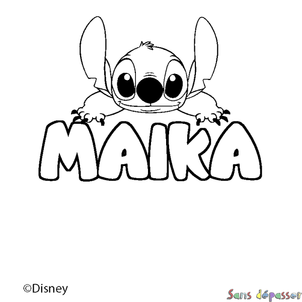 Coloriage pr&eacute;nom MAIKA - d&eacute;cor Stitch