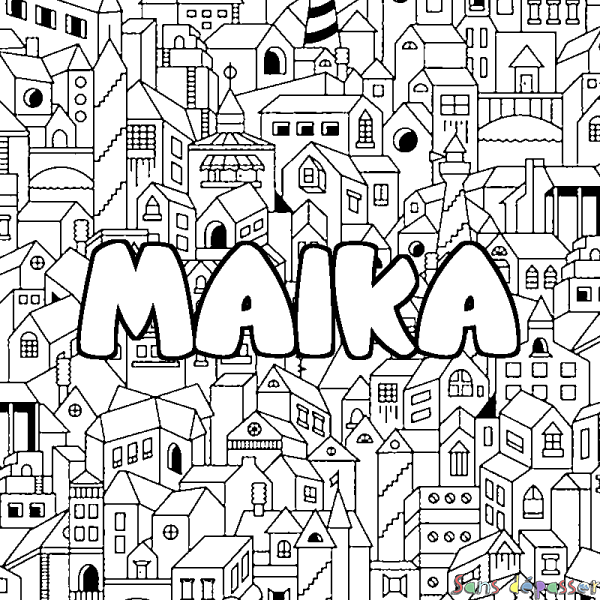 Coloriage prénom MAIKA - d&eacute;cor Ville