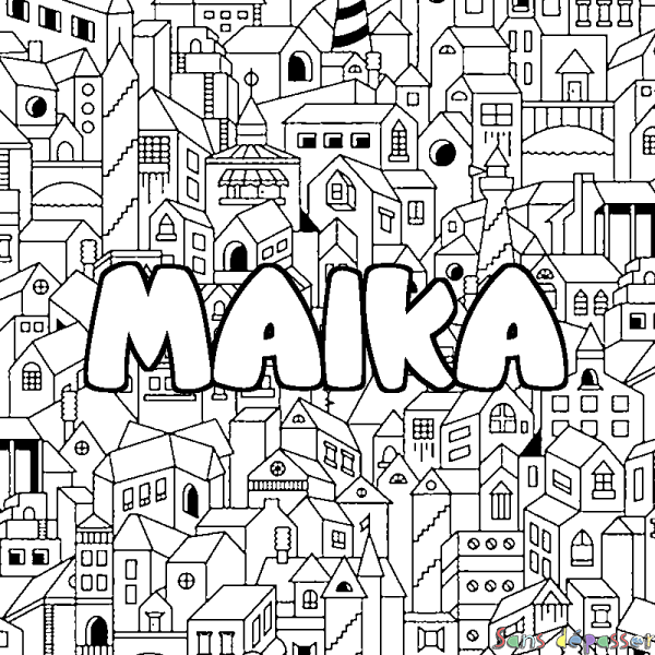 Coloriage pr&eacute;nom MAIKA - d&eacute;cor Ville