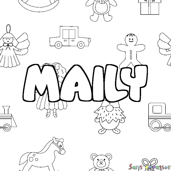 Coloriage pr&eacute;nom MAILY - d&eacute;cor Jouets